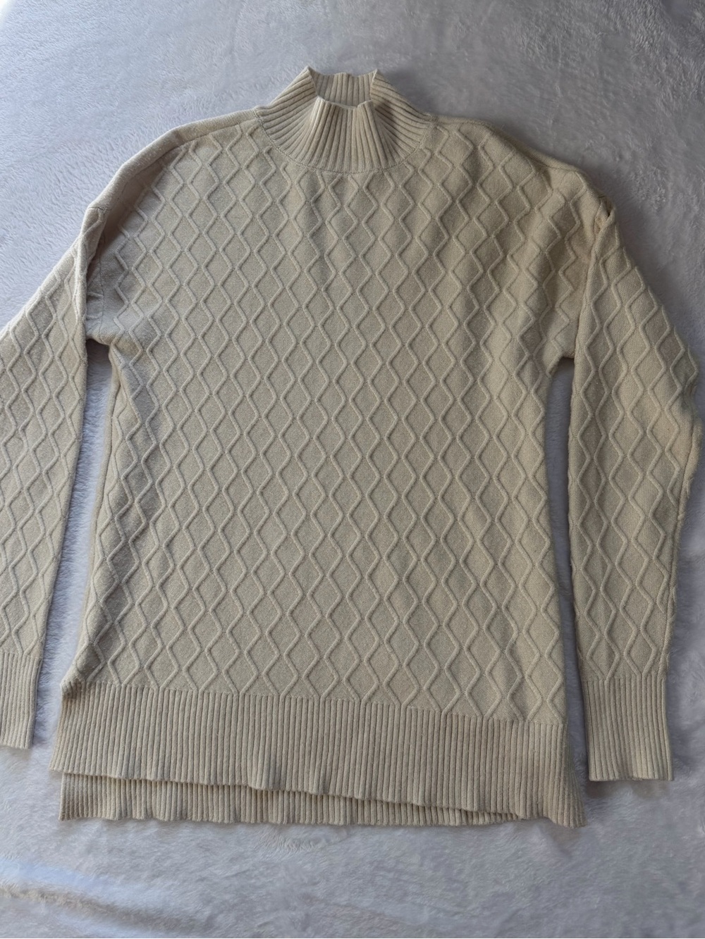 Cyrus Cream Diamond Cable Mock Neck Sweater